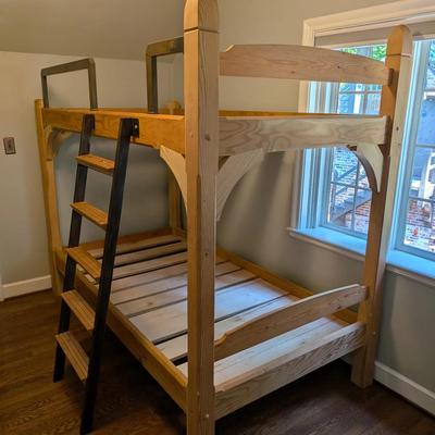 Solid Wood Twin Over Full Bunk Bed with Metal Ladder and Safety Rails (3)