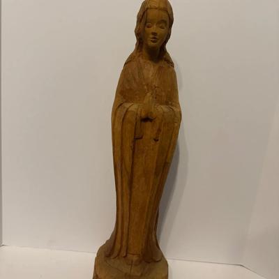 Hand-Carved Wooden Madonna Statue