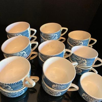 Vintage Blue & White Transferware Cups Set