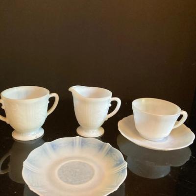 Vintage Fire-King White Opalescent Tea Set – 5 Pieces