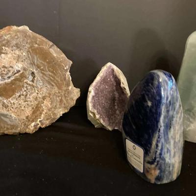Lot of Crystals & Minerals – Amethyst, Blue Sodalite, Rainbow Fluorite, Agate Slice & More