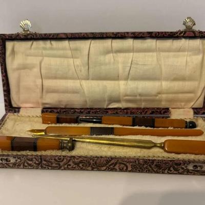 Vintage Calligraphy Writing Set in Ornate Case