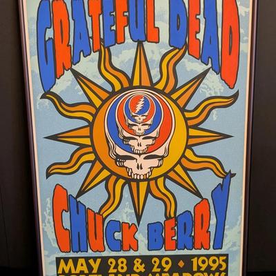 Framed 1995 Grateful Dead & Chuck Berry Portland Meadows Concert Poster – Signed & Numbered (40/200)