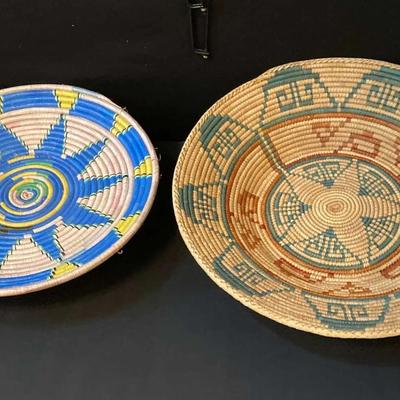 Pair of Colorful Handwoven Baskets – Geometric & Starburst Designs