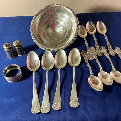 Sterling Silver Salt And Pepper, Flatware And Bowl Top 