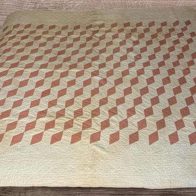 Diagonal Patchwork Vintage Pink Quilt 70" x 86"