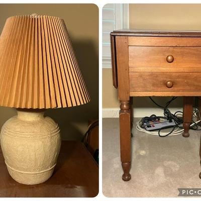 S+M Table Lamp & Vintage Wood Drop-Leaf Table