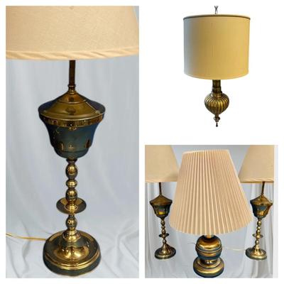 Coordinating brass lamps and hanging brass lamp