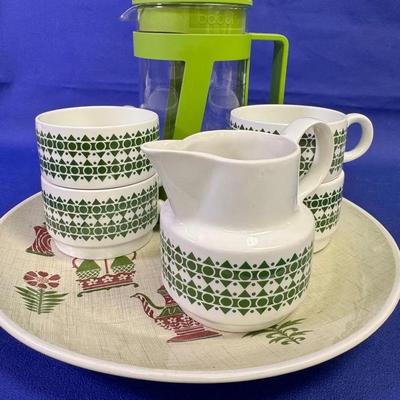 Vintage green french press coffee service set