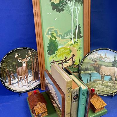 Vintage cabin vibes decor and books