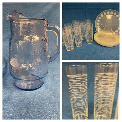 Saphire libby pitcher stemless flutes decco inspired plates