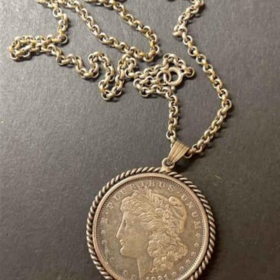 Morgan silver dollar 1921 necklacependant sterling silver chain