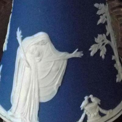 ADAMS EST.1657 DEEP BLUE WITH FIGURES AND BIRDS JASPERWARE VASE