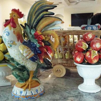 LARGE COLORFUL POTTERY ANIMALS AND FRUIT BOWLS DECORATIVE ITEMS