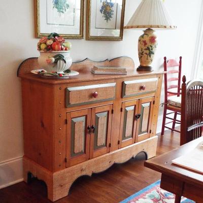 HANDMADE AND FAUX FINISHED DRY SINK BUFFET AND ALL THE MAKERS SIGNED THE BACK