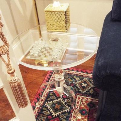HEAVY THICK WALLED LUCITE TRIPOD PEDESTAL TABLE (2)