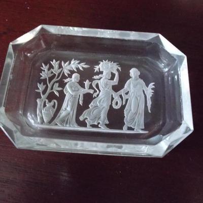 THREE GRACES ETCHED CRYSTAL SMALL RECTANGULAR TRINKET PLATE