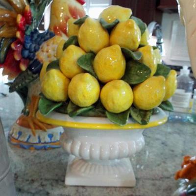 LARGE COLORFUL POTTERY ANIMALS AND FRUIT BOWLS DECORATIVE ITEMS