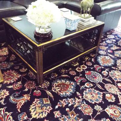 BLACK LACQUER FRETWORK DESIGNED LARGE COFFEE TABLE