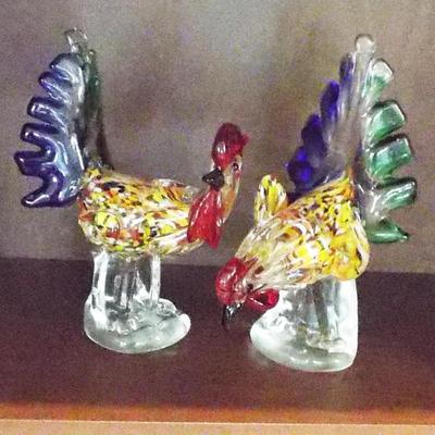 ITALIAN MURANO COLORFUL HAND BLOWN ART GLASS ROOSTERS