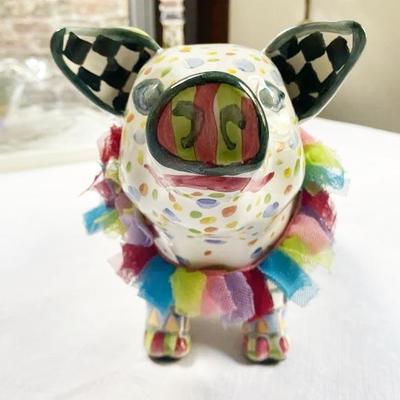 *RETIRED* MACKENSIE-CHILDS FLORAL PIG WITH FRILLY COLLAR PIGGY BANK