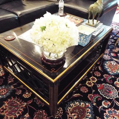 BLACK LACQUER FRETWORK DESIGNED LARGE COFFEE TABLE