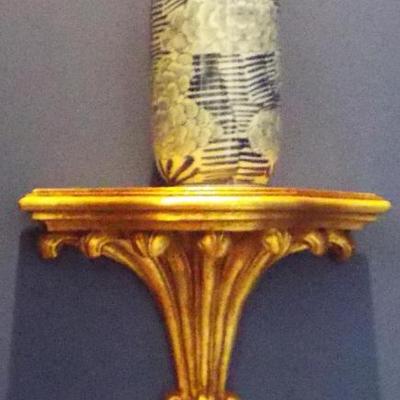 BLUE AND WHITE CANTON SMALL VASE (2) ON GILDED SCONCE