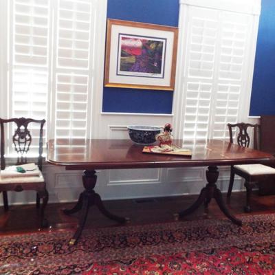 LINK TAYLOR MAHOGANY DOUBLE PEDESTAL TABLE WITH TWO LEAVES (IN CLOSET)