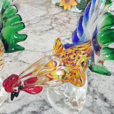 ITALIAN MURANO COLORFUL HAND BLOWN ART GLASS ROOSTERS