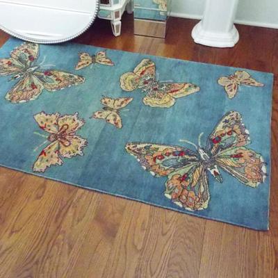 AQUA WOOL WITH SCATTERED BUTTERFLY RUG