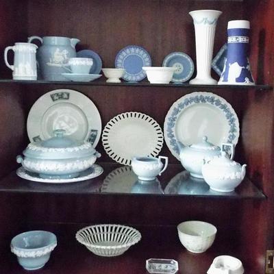 WEDGWOOD ETRURIA & BARLASTEN, WEDGWOOD JASPERWARE, ADAMS ESTABLISHED 1657, OLD IRISH WATERFORD CRYSTAL, ANTIQUE DRESS LACY DOLLS...
