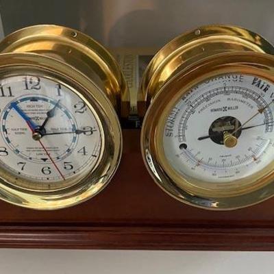 HOWARD MILLER SHIP'S BAROMETER AND CLOCK SHOWING TIDES