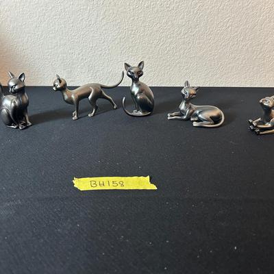BH158 5 Siamese Cat Figurines Charcoal Gray