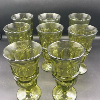 BH151 Fostoria Argus green glass goblets