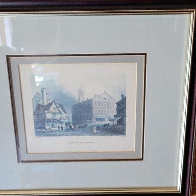 Antique print titled "Faneuil Hall, Boston."