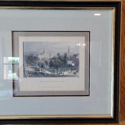 Antique print titled "The Park and City Hall, New York".