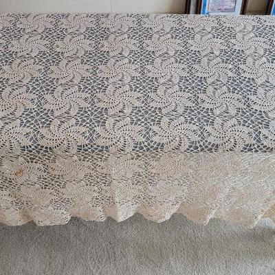 Crocheted Table Cover, Bowl, Assorted Christmas Items