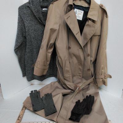 Vintage Trench Coat, Sweater, Gloves