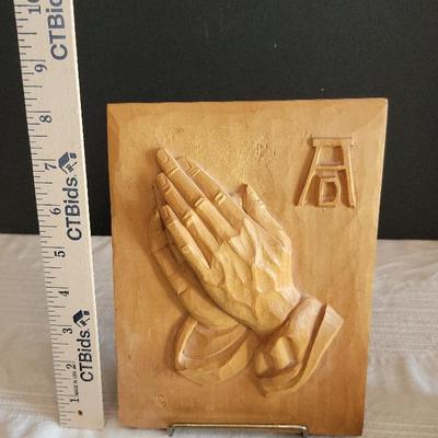 Carved Wood Plaque, Assorted Candles, Candle Holder