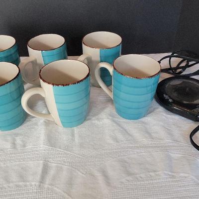 Stoneware Mugs And Cup Warmer