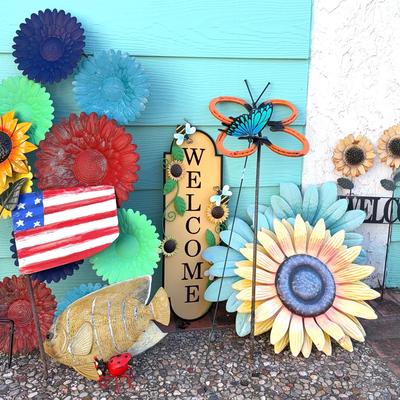 Large lot of metal outdoor decor
