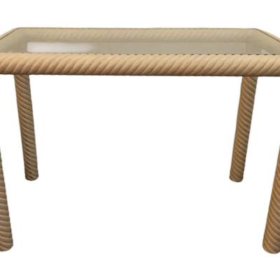 Mid-Century Modern Off White Curved Wooden Glasstop Console Table
