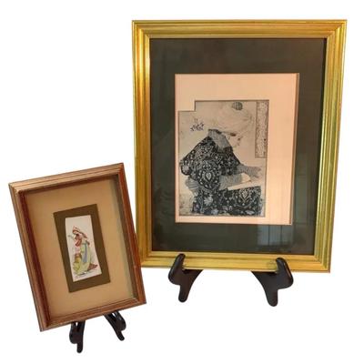 Framed Copy Of “Seated Scribe" by Gentile Bellini And A Feather Painting On Ivory, Bought In Iran