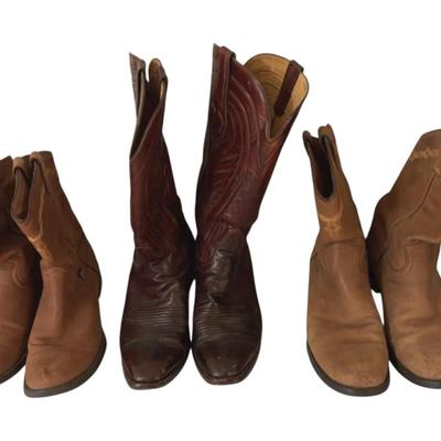 Three Pairs Of Boots, Including Two Sets Of Justin Boots (sizes 7 1/2 B And 9 EE)