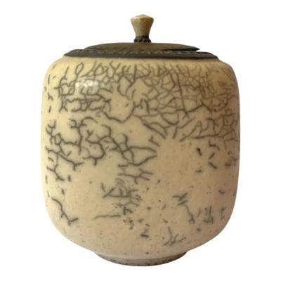 Japanese Raku style flammed pottery Urn with copper lid