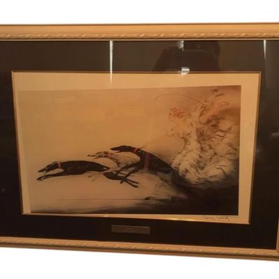 Lady with Greyhounds" or "Speed" by French artist Louis Icart.