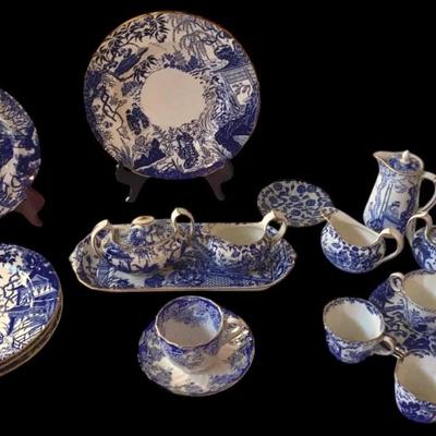 Royal Crown Derby English Bone China, Gold Trimmed Blue & White
