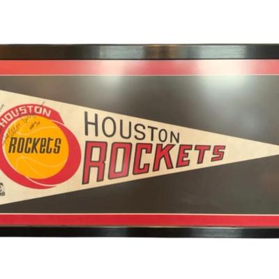 Houston Rockets Pennant Signed By Hakeem Olajuwon/Framed