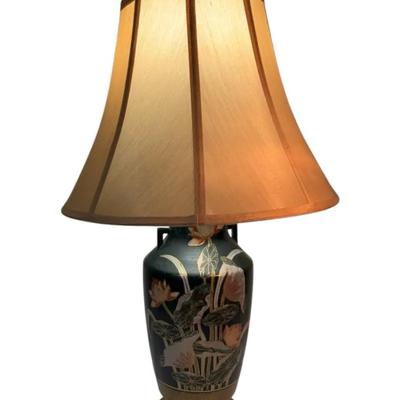Vintage Frederick Cooper Asian-influenced Dark Green Porcelain Vase Table Lamp