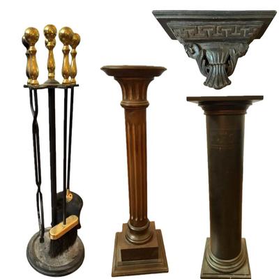 Decorative pillars & fireplace tool set